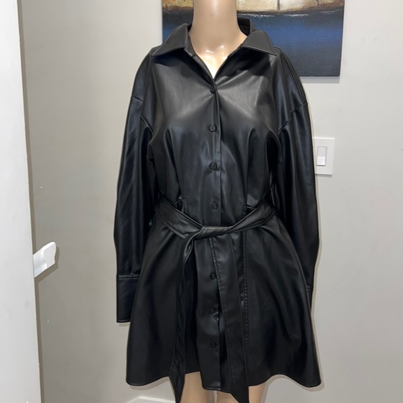 Zara black button-down leather dress US small - Picture 8 of 12